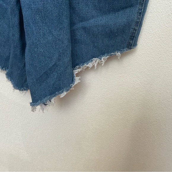 HAIKS Vintage Dark Wash Raw Hem Overall Shorts Size Large Spring Summer Boho Y2K - Picture 2 of 5
